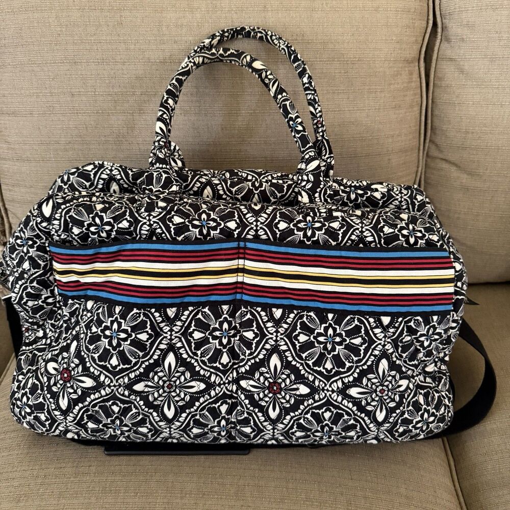 Vera Bradley Quilted Grand Traveler Weekender Bag Barcelona Black White Print - Picture 2 of 5